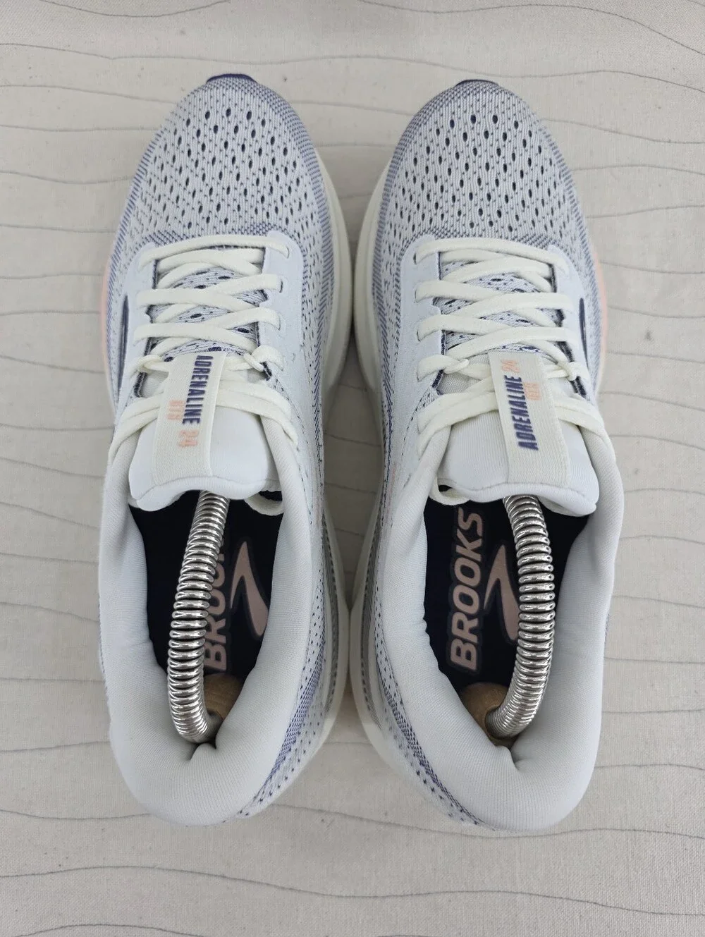 Brooks Womens Adrenaline GTS 24 Grey/Blue Ribbon/Peach Running Shoes Size 8.5 B
